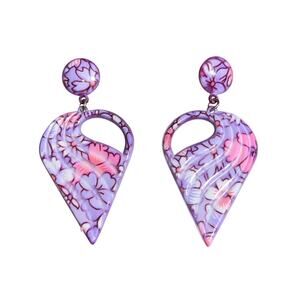 Vintage 80s Acrylic Lilac Floral Drop Earrings